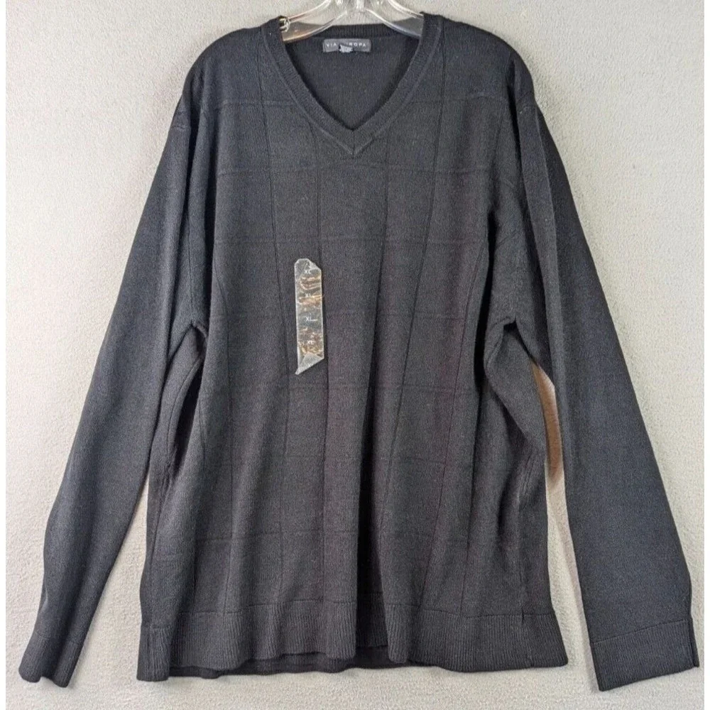 Via Europa V-Neck Windowpane Sweater Men's XL Preppy Pullover Minimalist Outdoor - Picture 5 of 10